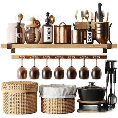 现代厨房用品 厨具 刀叉 编织篮 酒杯 置物架